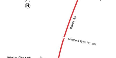 Карта на TTC 23 Dawes автобус пат Торонто