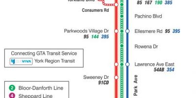 Карта на TTC 24 Викторија Парк автобус пат Торонто