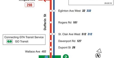 Карта на TTC 29 Dufferin автобус пат Торонто