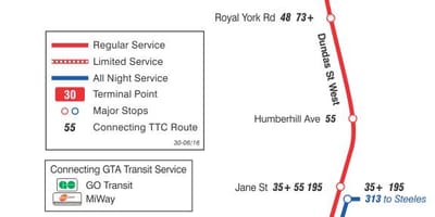 Карта на TTC 30 Lambton автобус пат Торонто