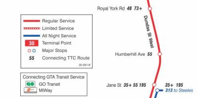 Карта на TTC 30 Lambton автобус пат Торонто