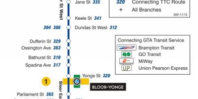 Карта на TTC 300A Bloor-Danforth автобус пат Торонто