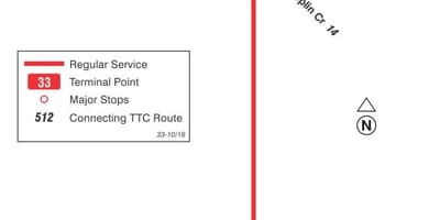 Карта на TTC 33 Шумски Хил автобус пат Торонто