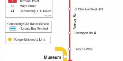 Карта на TTC 5 Та Авенија автобус пат Торонто