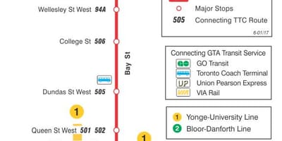Карта на TTC 6 Bay автобус пат Торонто