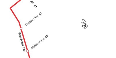 Карта на TTC 8 Broadview автобус пат Торонто