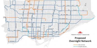 Карта на TTC преку ноќ мрежа Торонто