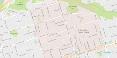 Карта на Woodbine Височини соседство Торонто