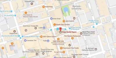 Карта на Yonge-Dundas Плоштадот Торонто