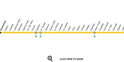 Карта на Торонто метро линија 1 Yonge-Универзитет