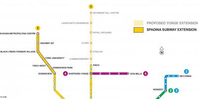 Карта на Торонто метрото продолжување